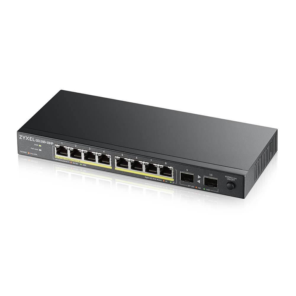 SWITCH ZYXEL GS1100-10HP, 8 PORTS, GIGABIT, POE, 2XSFP