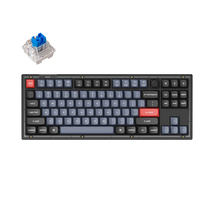 MECHANICAL KEYBOARD KEYCHRON V3 TKL KNOB QMK FROSTED BLACK TRANSLUCENT, KEYCHRON K PRO BLUE SWITCH, RGB BACKLIGHT