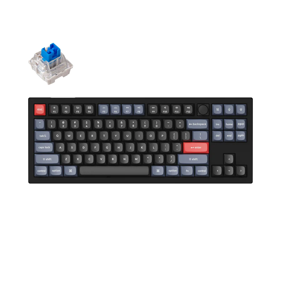 MECHANICAL KEYBOARD KEYCHRON V3 TKL KNOB QMK CARBON BLACK, KEYCHRON K PRO BLUE SWITCH, RGB BACKLIGHT