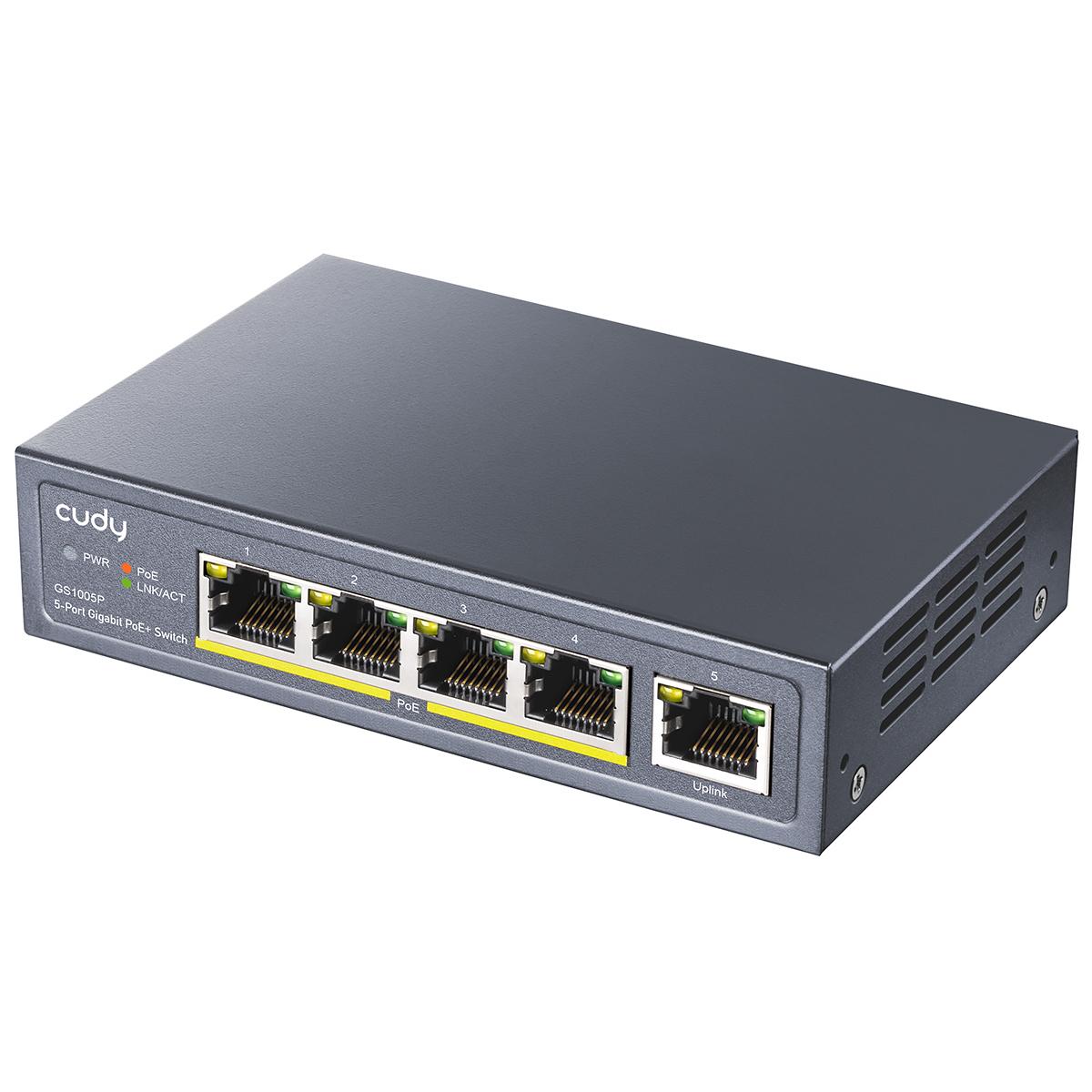 SWITCH CUDY GS1005P, 5-PORT GIGABIT POE+ SWITCH WITH UPLINK PORTS