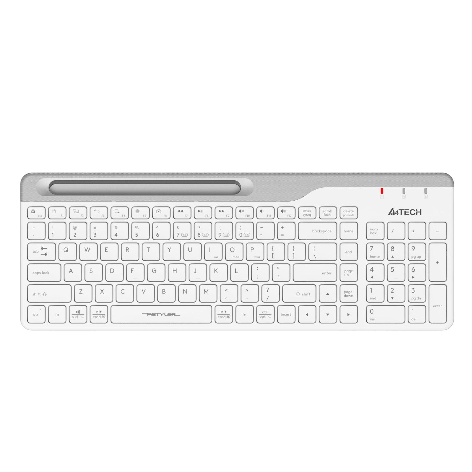 WIRELESS KEYBOARD A4TECH FBK25, BLUETOOTH & 2.4G, WHITE, SMARTPHONE CRADLE