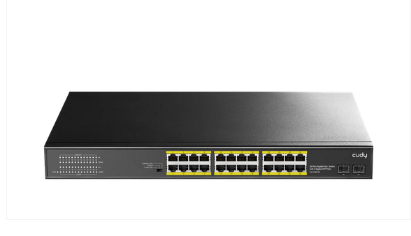 SWITCH CUDY GS1028PS2, 24 PORTS, 10/100/1000, 24× GBE WITH 802.3AT/AF POE, 2× UPLINK SFP, DEFAULT/VLAN/EXTEND MODES, FOR 19" RACK