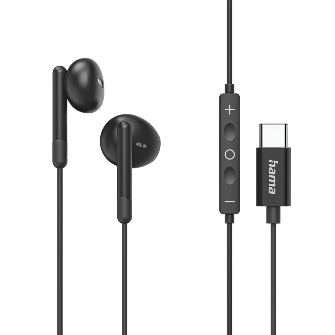 HAMA "CLASSY" HEADPHONES, EARBUDS, MICROPHONE, CABLE KINK PROTECTION, USB-C, BLACK