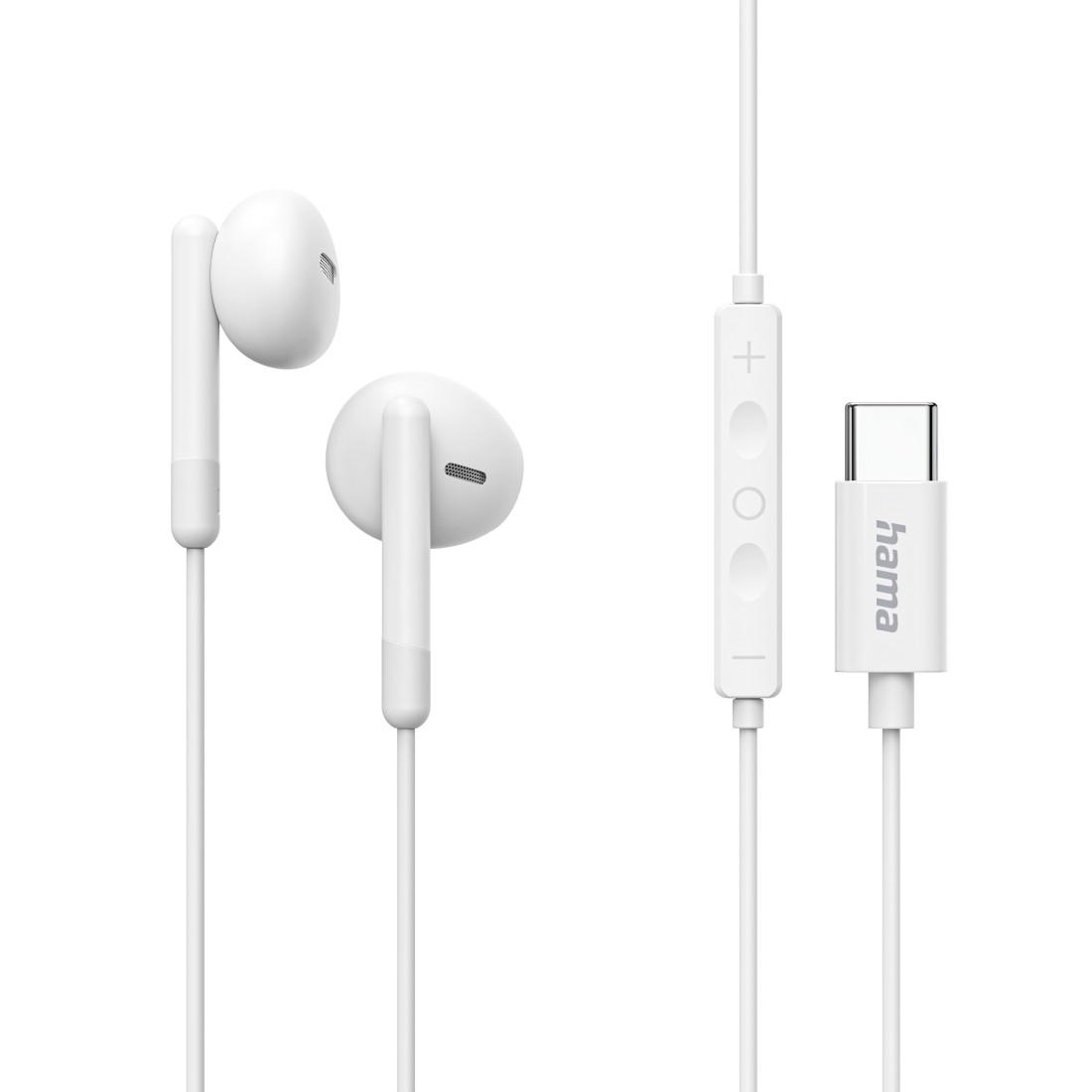 HAMA "CLASSY" HEADPHONES, EARBUDS, MICROPHONE, CABLE KINK PROT., USB-C, WHITE