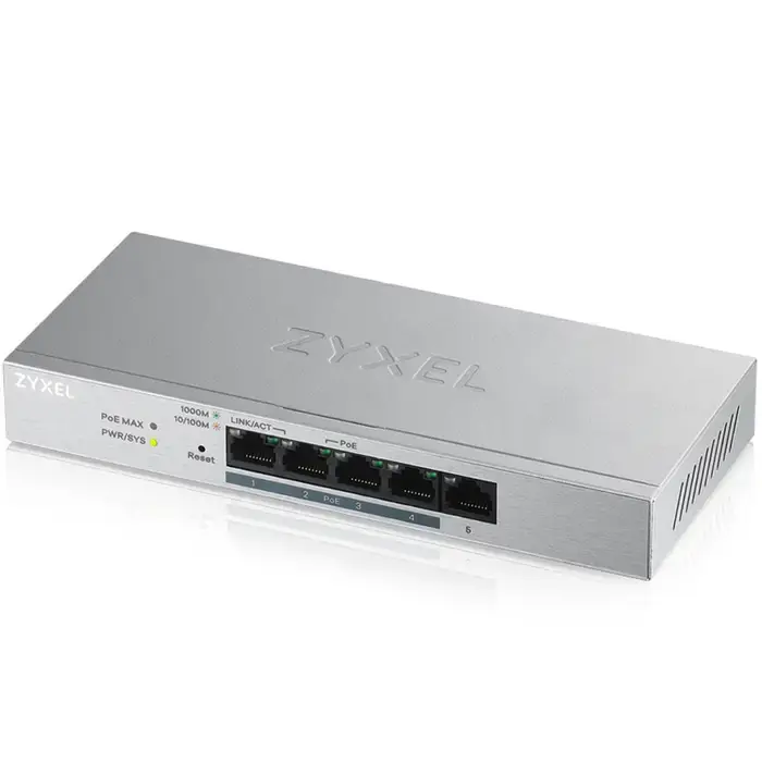 SWITCH ZYXEL GS-1200-5HPV3, 5-PORTS, GIGABIT, POE, WEB MANAGED