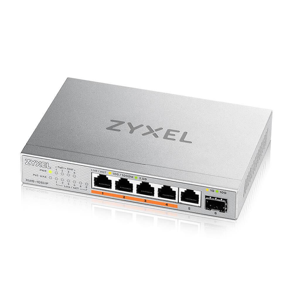 SWITCH ZYXEL XMG-105HP 5 PORTS 2,5G + 1 SFP+, 4 PORTS 70W TOTAL POE++ DESKTOP MULTIGIG UNMANAGED SWITCH