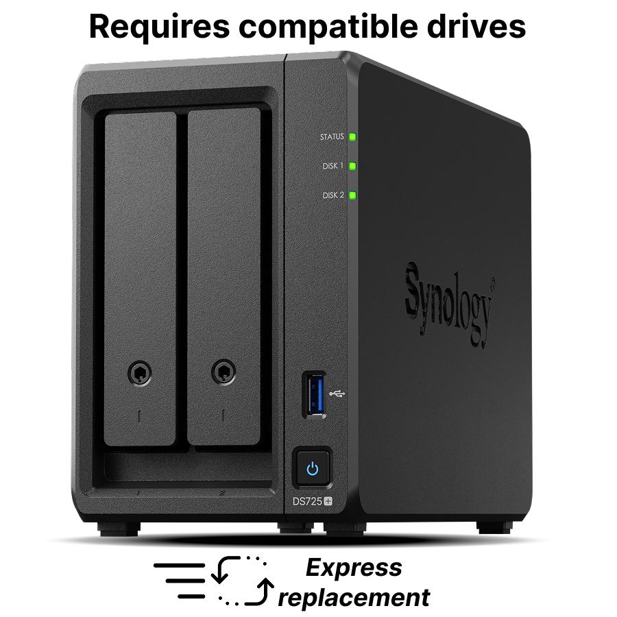 NETWORK STORAGE NAS SYNOLOGY DS725+, FOR 2 3.5"/2.5" DRIVES, 2 X M.2 NVME